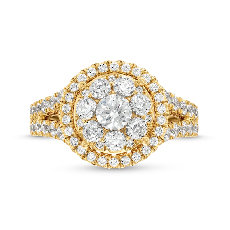 Main Image 4 of 2 CT. T.W. Multi-Diamond Frame Split Shank Engagement Ring in 14K Gold (I/I2)