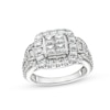 Thumbnail Image 1 of 2 CT. T.W. Quad Princess-Cut Diamond Cushion Frame Vintage-Style Three Stone Engagement Ring in 14K White Gold
