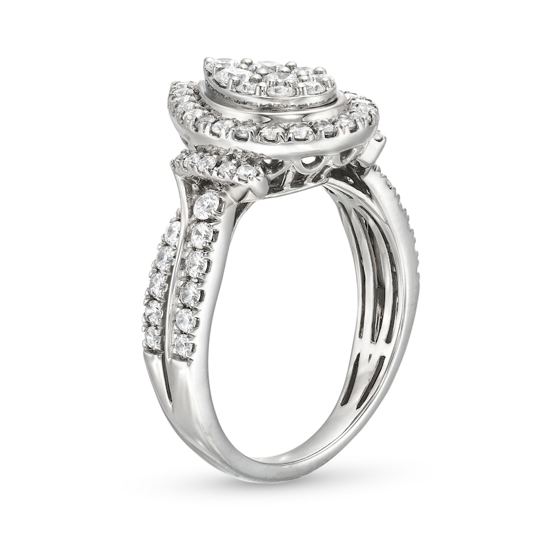 Main Image 3 of 1 CT. T.W. Pear Multi-Diamond Teardrop Frame Double Row Engagement Ring in 14K White Gold
