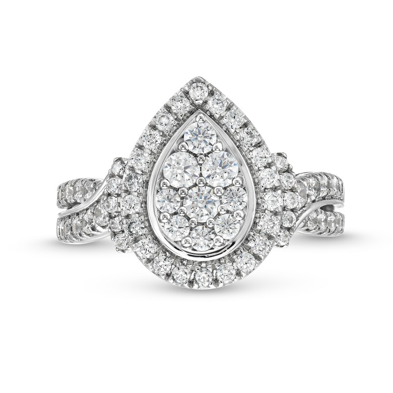 Main Image 4 of 1 CT. T.W. Pear Multi-Diamond Teardrop Frame Double Row Engagement Ring in 14K White Gold