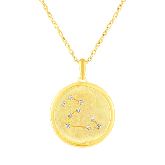 1/10 CT. T.w. Diamond Leo Zodiac Disc Pendant in Sterling Silver with Yellow Rhodium