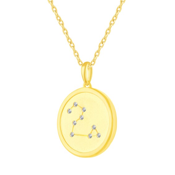1/10 CT. T.w. Diamond Leo Zodiac Disc Pendant in Sterling Silver with Yellow Rhodium