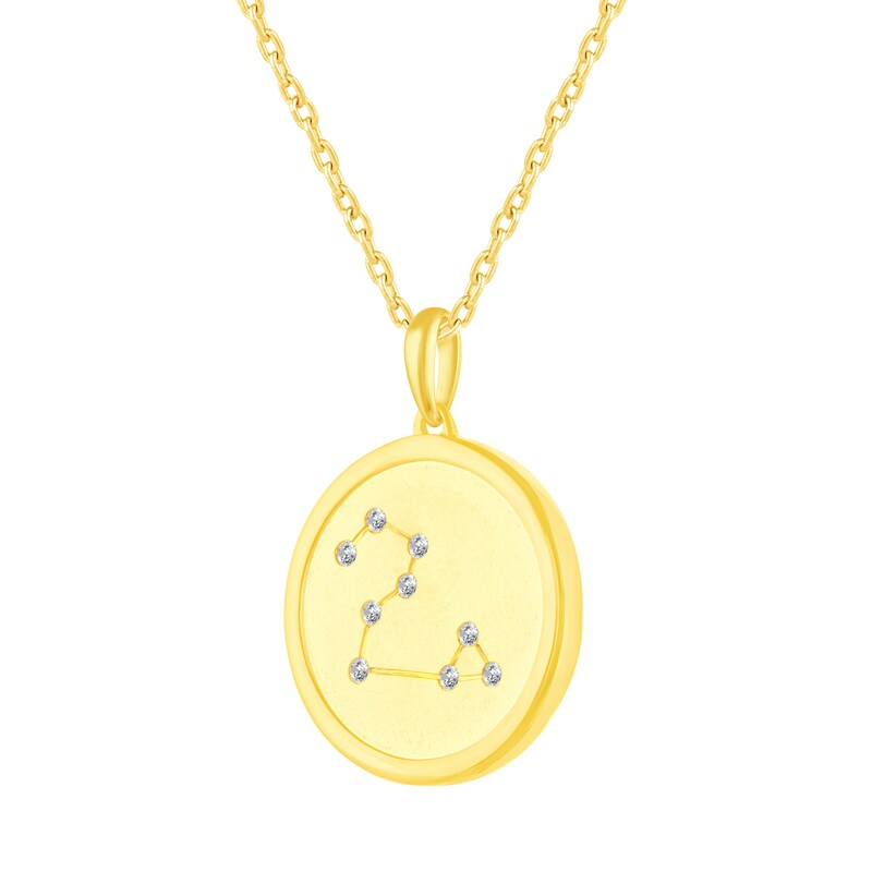 Main Image 2 of 1/10 CT. T.W. Diamond Leo Zodiac Disc Pendant in Sterling Silver with Yellow Rhodium