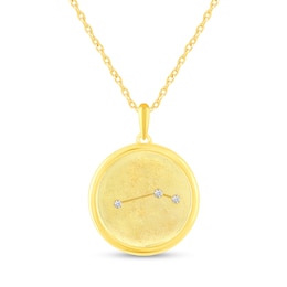 Diamond Accent Aries Zodiac Disc Pendant in Sterling Silver with Yellow Rhodium
