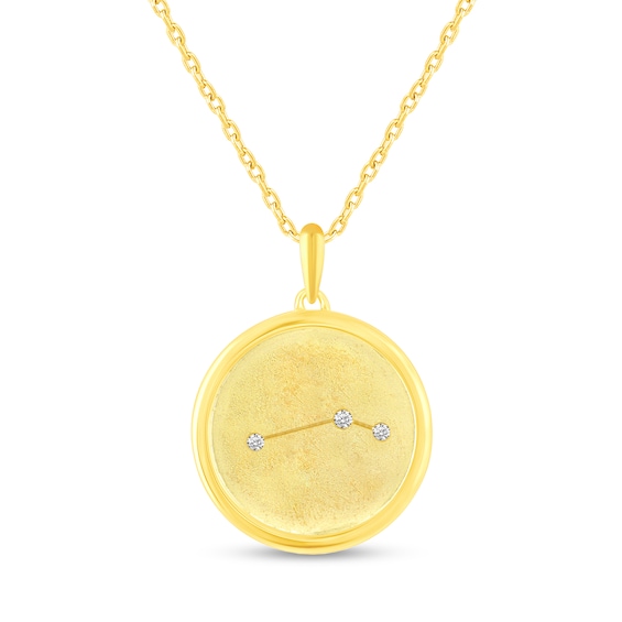 Diamond Accent Aries Zodiac Disc Pendant in Sterling Silver with Yellow Rhodium