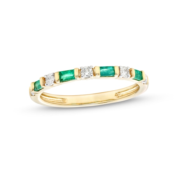 Alternating Baguette-Cut Emerald and 1/6 CT. T.w. Diamond Station Band in 10K Gold