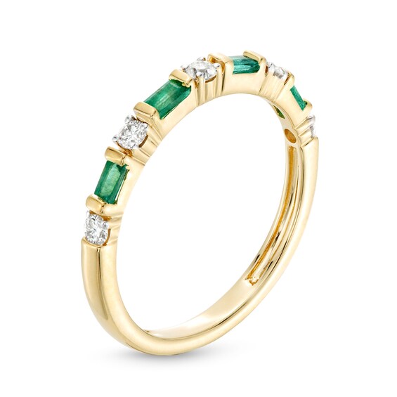 Alternating Baguette-Cut Emerald and 1/6 CT. T.w. Diamond Station Band in 10K Gold