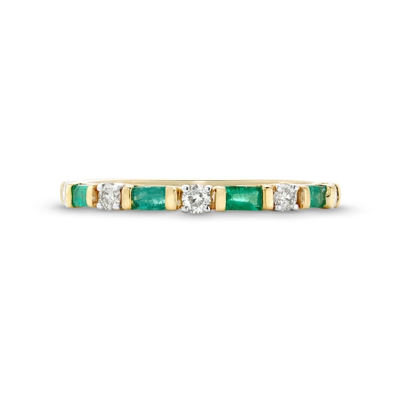 Alternating Baguette-Cut Emerald and 1/6 CT. T.w. Diamond Station Band in 10K Gold
