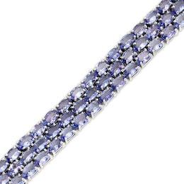Sideways Oval Tanzanite Triple Row Line Bracelet in Sterling Silver