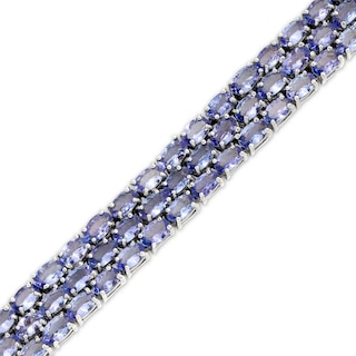 Sideways Oval Tanzanite Triple Row Line Bracelet in Sterling Silver