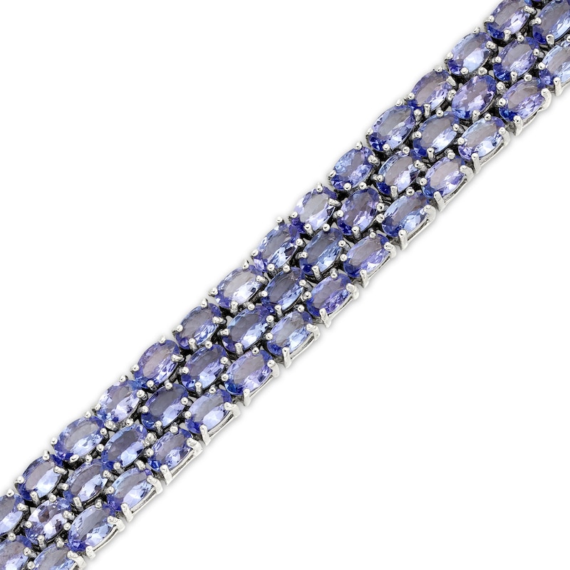 Main Image 1 of Sideways Oval Tanzanite Triple Row Line Bracelet in Sterling Silver