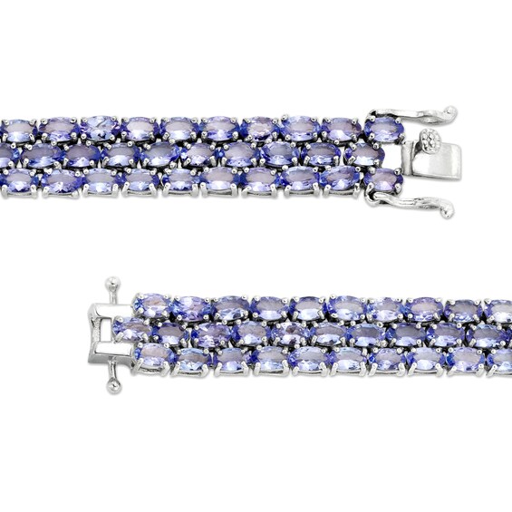 Sideways Oval Tanzanite Triple Row Line Bracelet in Sterling Silver