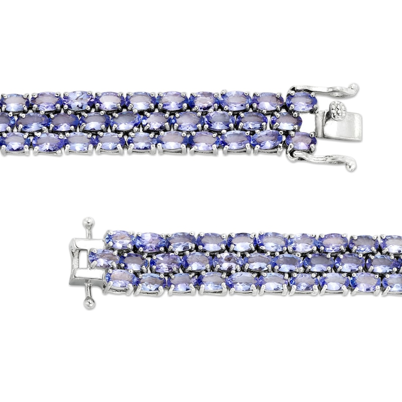 Main Image 2 of Sideways Oval Tanzanite Triple Row Line Bracelet in Sterling Silver