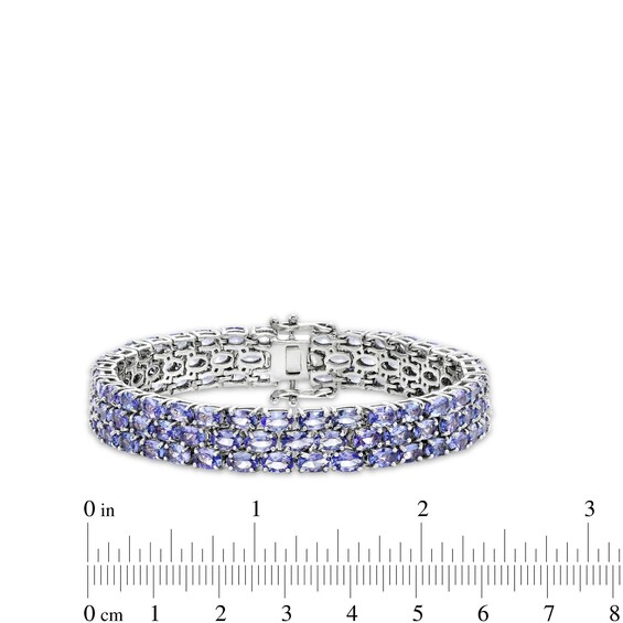 Sideways Oval Tanzanite Triple Row Line Bracelet in Sterling Silver