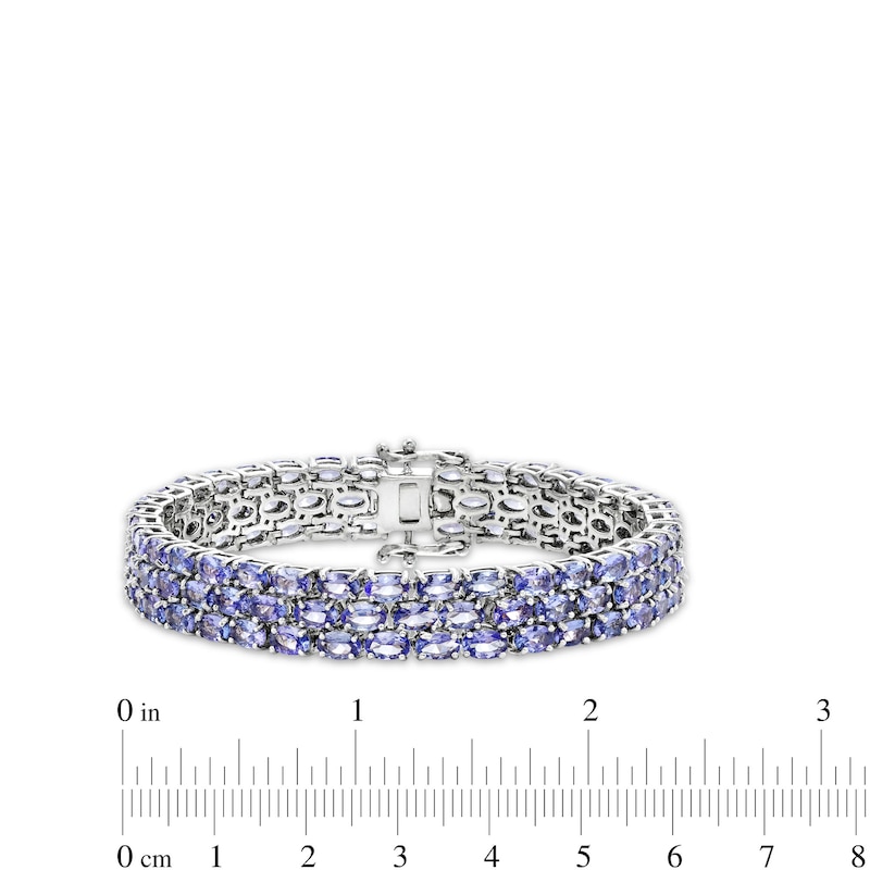 Main Image 3 of Sideways Oval Tanzanite Triple Row Line Bracelet in Sterling Silver