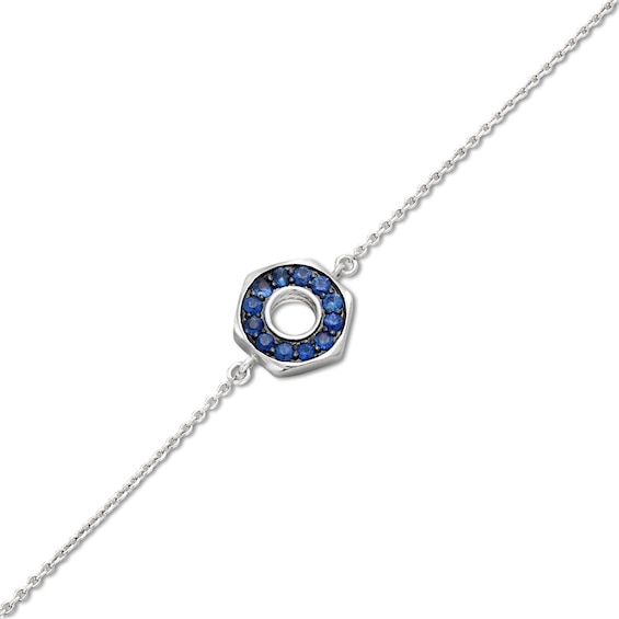 Blue Sapphire Circle Hexagon Bracelet in 10K White Gold