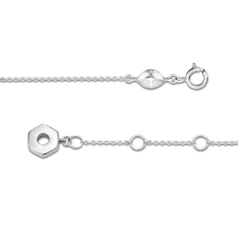 Main Image 3 of Blue Sapphire Circle Hexagon Bracelet in 10K White Gold