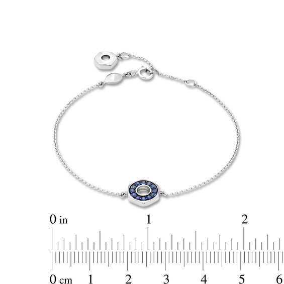 Blue Sapphire Circle Hexagon Bracelet in 10K White Gold
