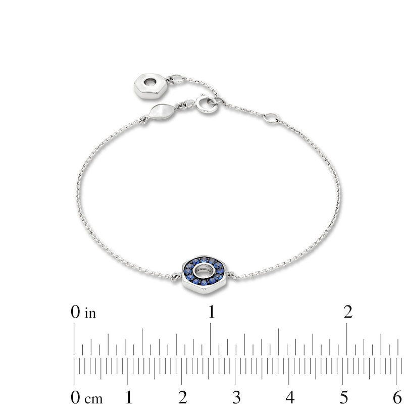 Main Image 4 of Blue Sapphire Circle Hexagon Bracelet in 10K White Gold