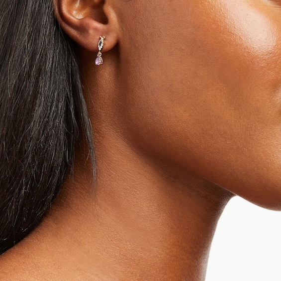 Pear-Shaped Amethyst and Diamond Accent Dangle Ichthus Drop Earrings in 10K Gold