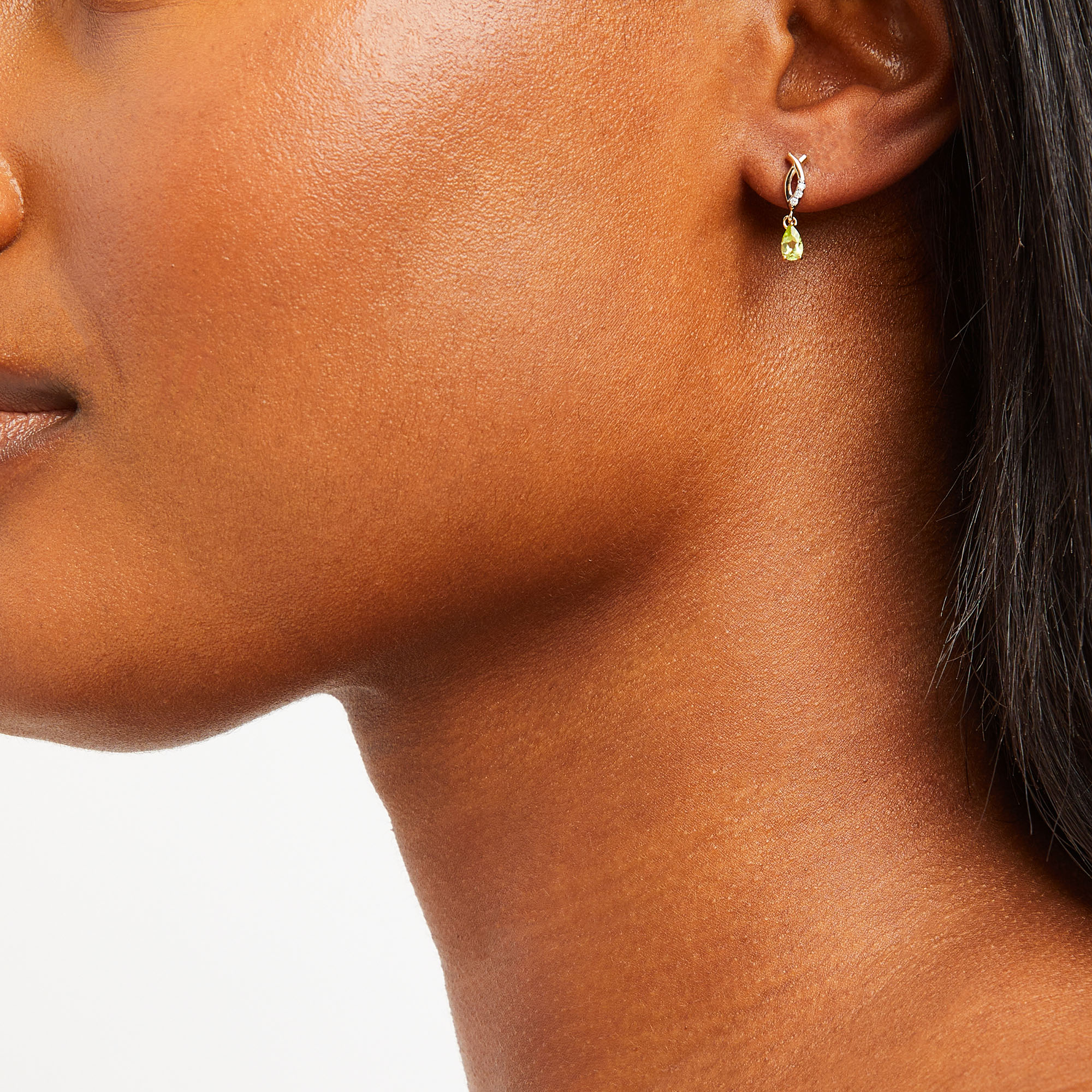 Main Image 2 of Pear-Shaped Peridot and Diamond Accent Dangle Ichthus Drop Earrings in 10K Gold
