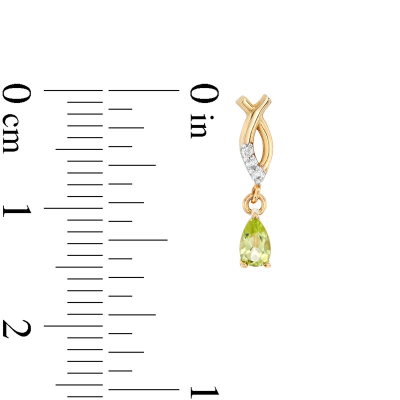 Main Image 3 of Pear-Shaped Peridot and Diamond Accent Dangle Ichthus Drop Earrings in 10K Gold