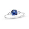 Thumbnail Image 1 of 5.0mm Cushion-Shaped Blue Lab-Created Sapphire and 1/20 CT. T.W. Diamond Vintage-Style Ring in 10K White Gold