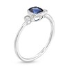 Thumbnail Image 3 of 5.0mm Cushion-Shaped Blue Lab-Created Sapphire and 1/20 CT. T.W. Diamond Vintage-Style Ring in 10K White Gold