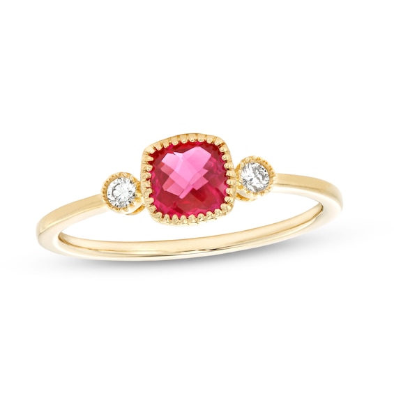 5.0mm Cushion-Shaped Lab-Created Ruby and 1/20 CT. T.w. Diamond Vintage-Style Ring in 10K Gold
