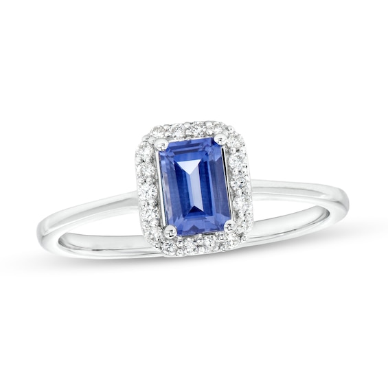 Emerald-Cut Tanzanite and 1/8 CT. T.w. Diamond Frame Ring in 10K White Gold
