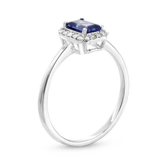 Emerald-Cut Tanzanite and 1/8 CT. T.w. Diamond Frame Ring in 10K White Gold