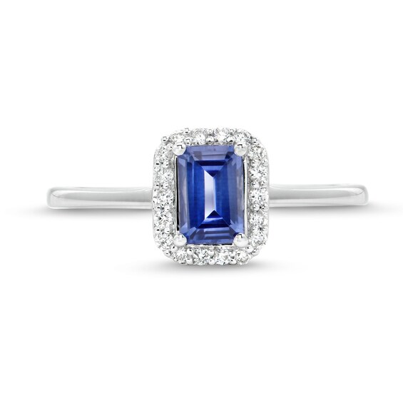 Emerald-Cut Tanzanite and 1/8 CT. T.w. Diamond Frame Ring in 10K White Gold