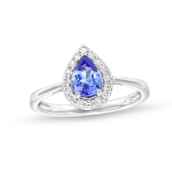 Pear-Shaped Tanzanite and 1/5 CT. T.w. Diamond Frame Ring in 10K White Gold