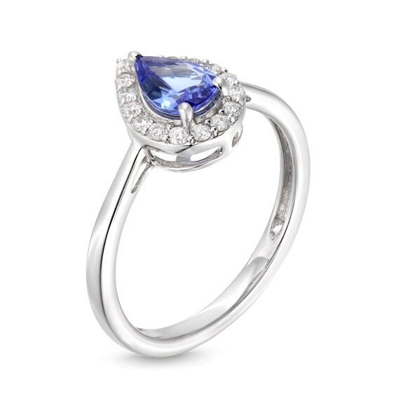 Pear-Shaped Tanzanite and 1/5 CT. T.w. Diamond Frame Ring in 10K White Gold