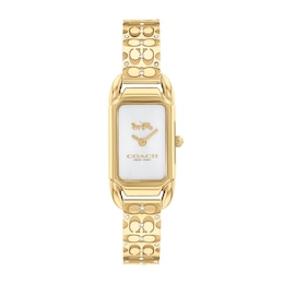 Ladies' Coach Cadie Crystal Accent Gold-Tone IP Bangle Watch with Rectangular White Dial (Model: 14504196)