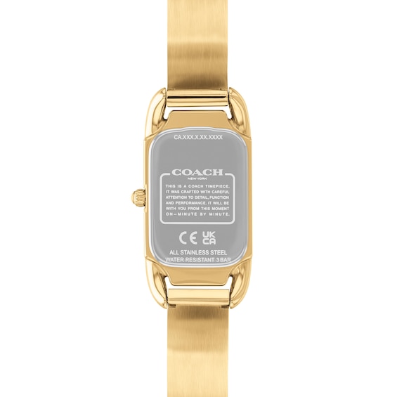 Ladies' Coach Cadie Crystal Accent Gold-Tone IP Bangle Watch with Rectangular White Dial (Model: 14504196)