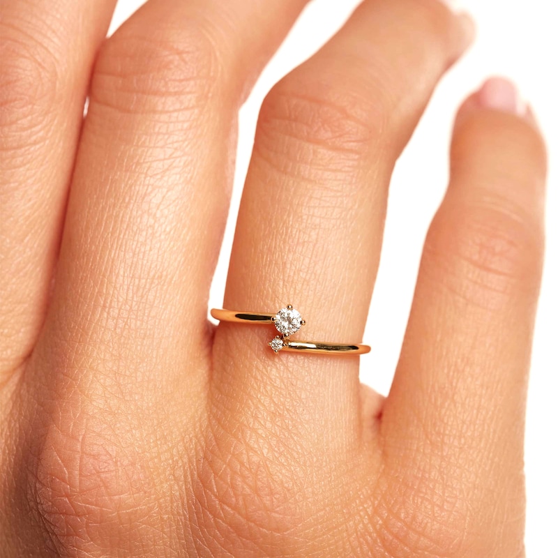 Main Image 2 of PDPAOLA™ at Zales 1/10 CT. T.W. Lab-Grown Diamond Duo Bypass Ring in 18K Gold