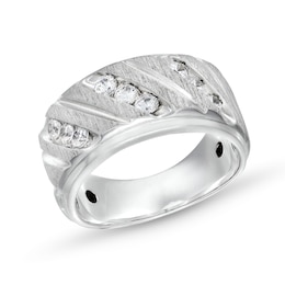 3/4 CT. T.W. Diamond Slant Multi-Row Three Stone Band in 14K White Gold