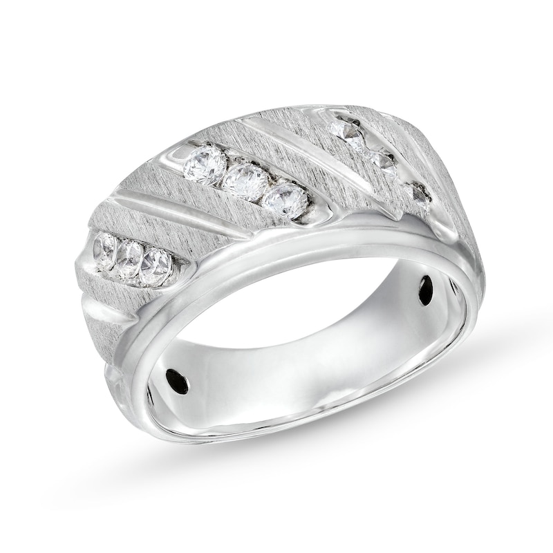 Men's 3/4 CT. T.W. Diamond Slant Multi-Row Three Stone Band in 14K White Gold