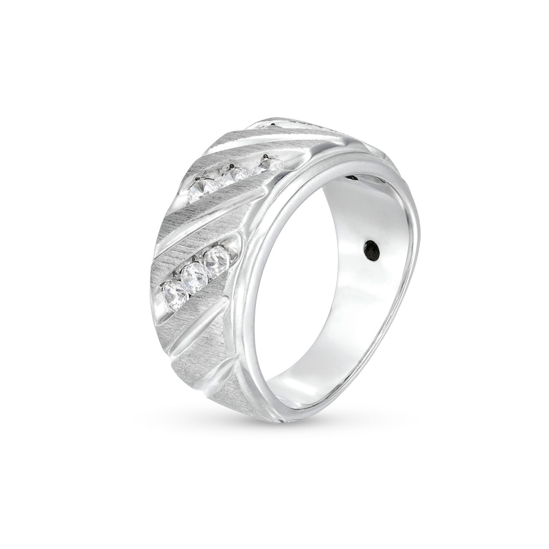 Main Image 2 of 3/4 CT. T.W. Diamond Slant Multi-Row Three Stone Band in 14K White Gold