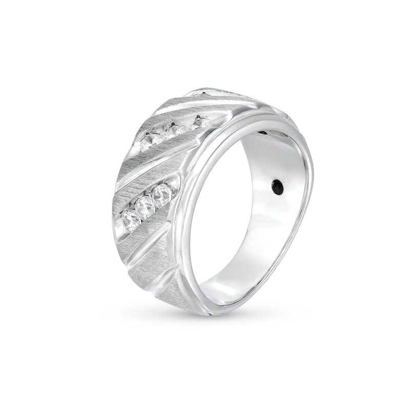 Men's 3/4 CT. T.W. Diamond Slant Multi-Row Three Stone Band in 14K White Gold