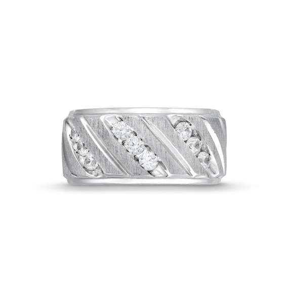 3/4 CT. T.w. Diamond Slant Multi-Row Three Stone Band in 14K White Gold