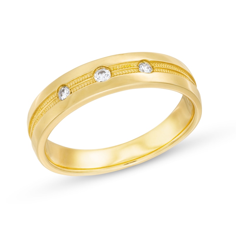 Main Image 1 of Men's 1/10 CT. T.W. Diamond Milgrain Double Row Three Stone Band in 10K Gold