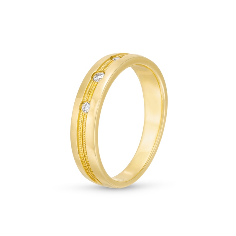Main Image 2 of Men's 1/10 CT. T.W. Diamond Milgrain Double Row Three Stone Band in 10K Gold