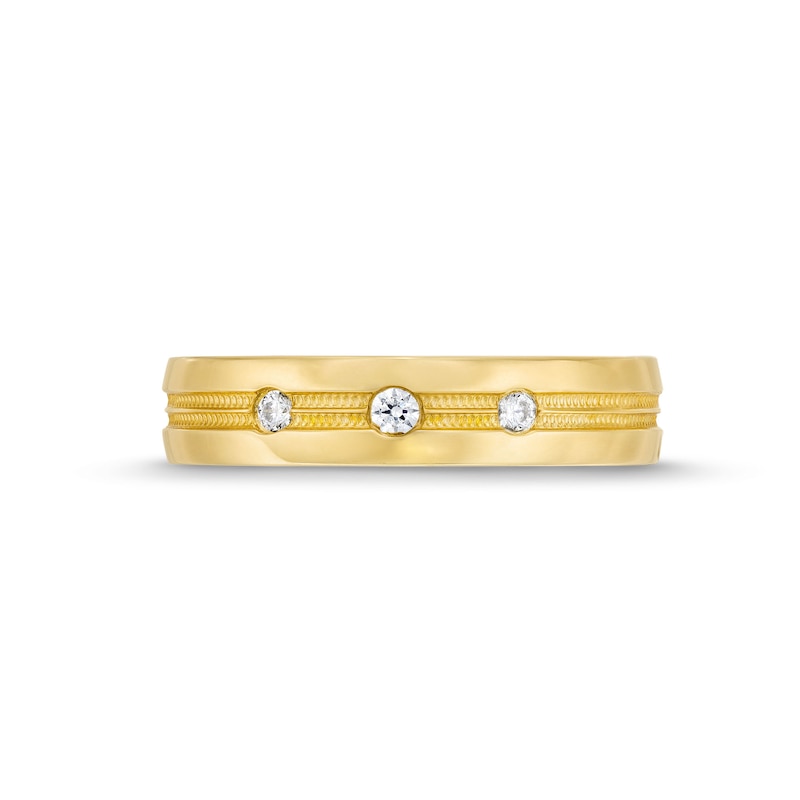 Main Image 3 of Men's 1/10 CT. T.W. Diamond Milgrain Double Row Three Stone Band in 10K Gold