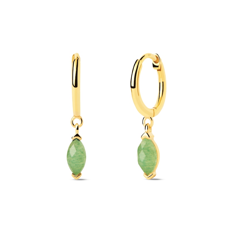 Main Image 1 of PDPAOLA™ at Zales Marquise-Cut Aventurine Dangle Hoop Earrings in Sterling Silver with 18K Gold Plate