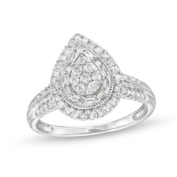 1/2 CT. T.w. Pear Multi-Diamond Teardrop Frame Vintage-Style Engagement Ring in 10K White Gold