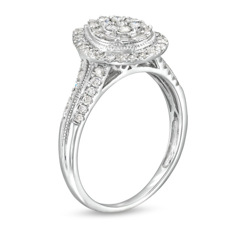 Main Image 3 of 1/2 CT. T.W. Pear Multi-Diamond Teardrop Frame Vintage-Style Engagement Ring in 10K White Gold