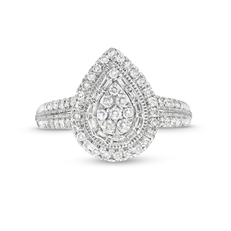 Main Image 4 of 1/2 CT. T.W. Pear Multi-Diamond Teardrop Frame Vintage-Style Engagement Ring in 10K White Gold