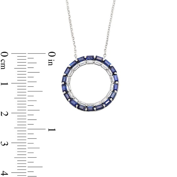 Baguette-Cut Blue Sapphire and 1/3 CT. T.w. Baguette-Cut Diamond Stacked Row Circle Necklace in 10K White Gold